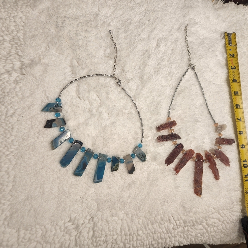 Elegant Blue and Red Stone Necklace Set Bundle
